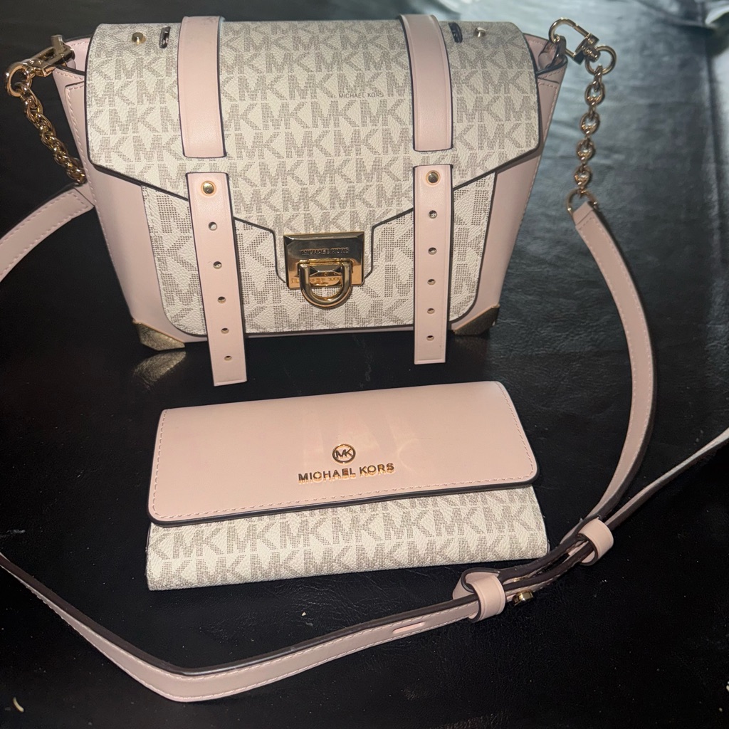 Michael Kors Pink And Cream Crossbody Bag Set